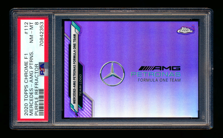 2020 Topps Chrome F1 #112 Mercedes-AMG Petronas Team Logo RC Purple Refractor #202/399 PSA 8 ** (SOLD eBay - $59.00 - 12/29/2024) **