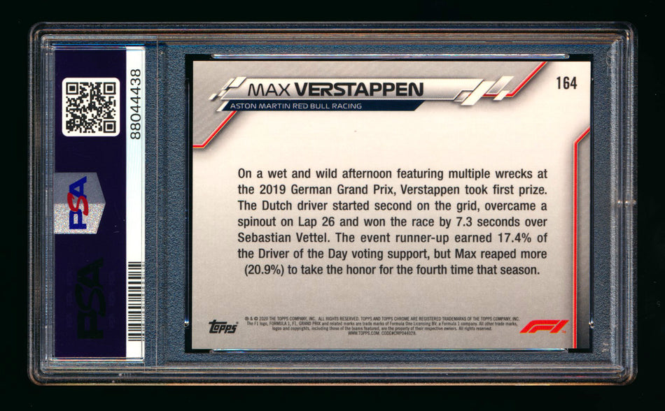 2020 Topps Chrome F1 #164 Max Verstappen RC 70th Anniversary Gold Refractor PSA 10