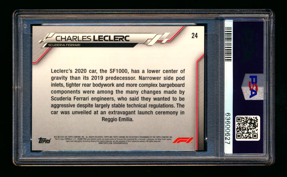 2020 Topps Chrome F1 #24 Charles Leclerc RC 70th Anniversary Orange Refractor PSA 9