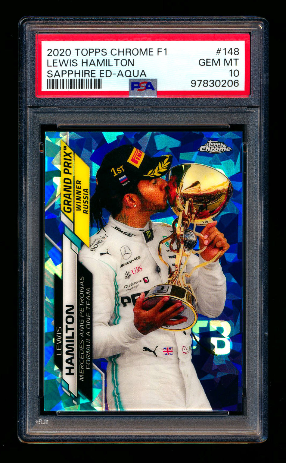 2020 Topps Chrome Sapphire F1 #148 Lewis Hamilton RC Aqua Refractor #57/99 PSA 10