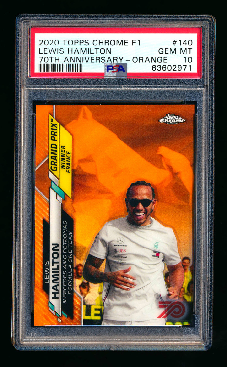 2020 Topps Chrome F1 #140 Lewis Hamilton RC 70th Anniversary Orange Refractor PSA 10