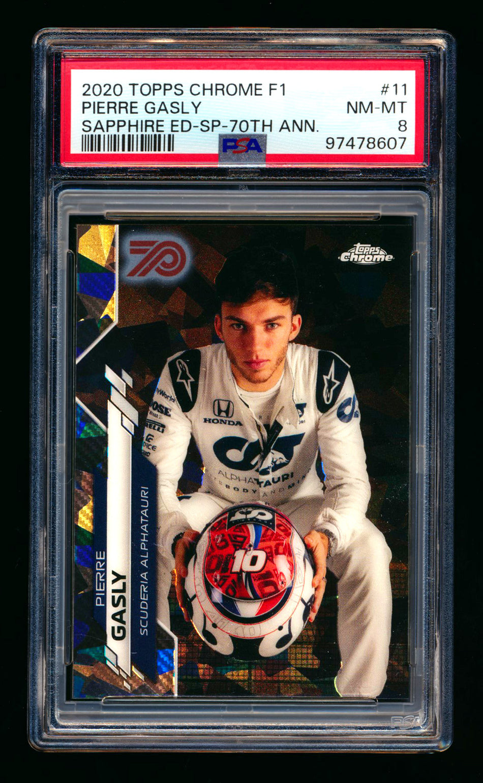 2020 Topps Chrome Sapphire F1 #11 Pierre Gasly RC 70th Silver Refractor Image Variation SP #64/70 PSA 8 ** (SOLD - $100.00 - 12/28/2024) **