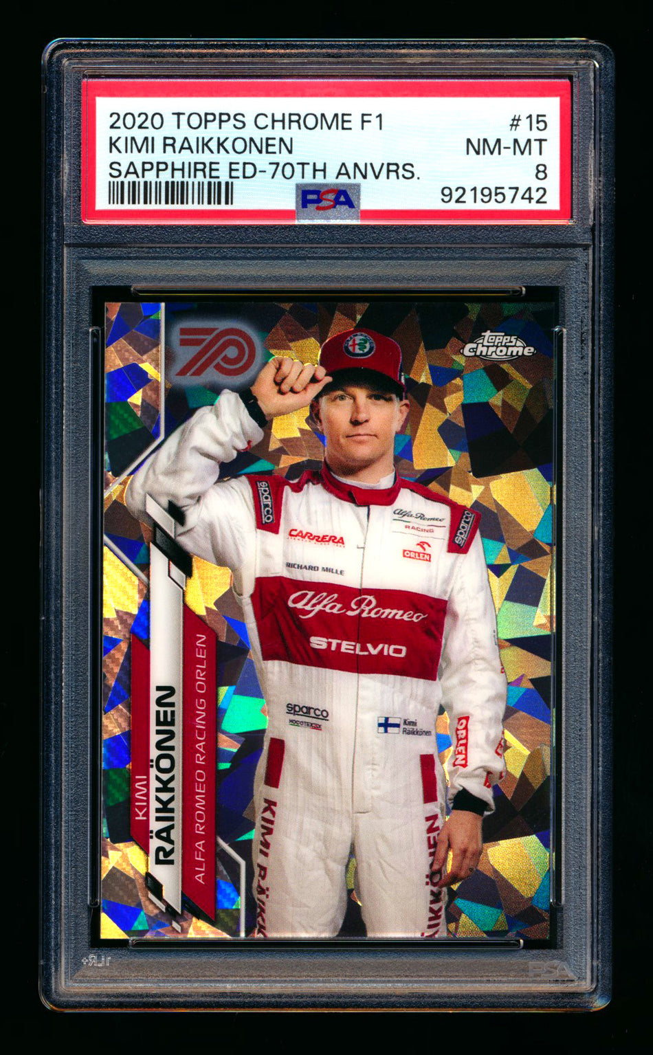 2020 Topps Chrome Sapphire F1 #15 Kimi Raikkonen RC 70th Silver Refractor Portrait #50/70 PSA 8 ** (SOLD - $175.00 - 12/28/2024) **