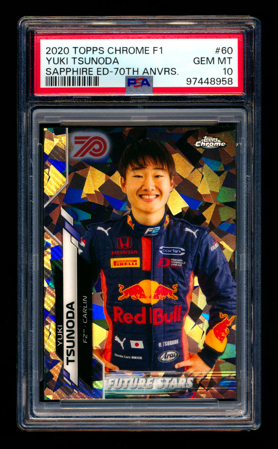 2020 Topps Chrome Sapphire F1 #60 Yuki Tsunoda RC 70th Silver Refractor #39/70 PSA 10