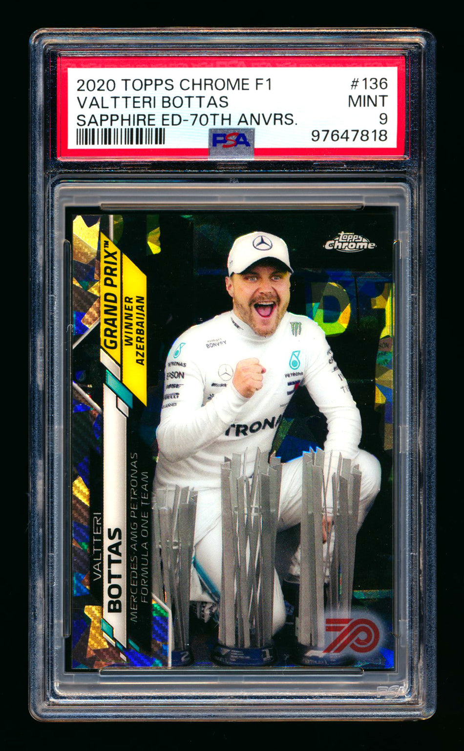 2020 Topps Chrome Sapphire F1 #136 Valtteri Bottas RC 70th Silver Refractor #03/70 PSA 9