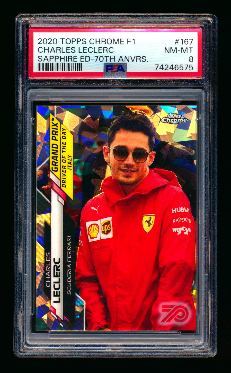 2020 Topps Chrome Sapphire F1 #167 Charles Leclerc RC 70th Silver Refractor #44/70 PSA 8 ** (SOLD - $59.00 - 1/17/2025) **