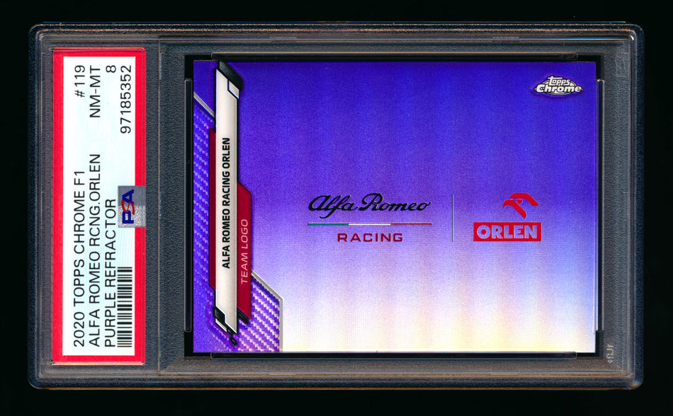 2020 Topps Chrome F1 #119 Alfa Romeo Racing Orlen Team Logo RC Purple Refractor #003/399 PSA 8 ** (SOLD - $25.00 - 12/25/2024) **