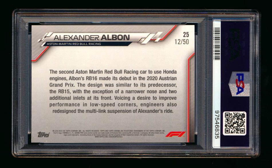 2020 Topps Chrome Sapphire F1 #25 Alexander Albon RC Gold Refractor #12/50 PSA 10