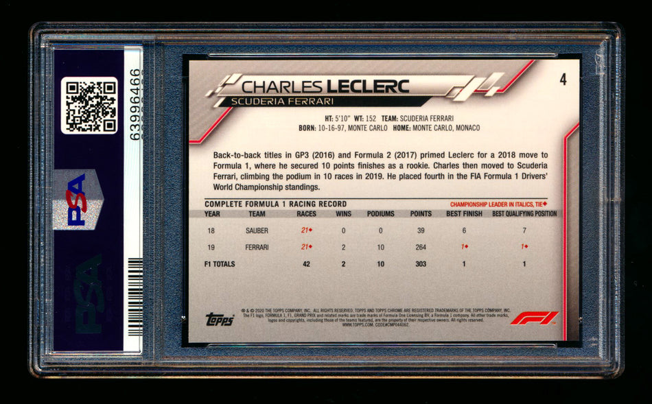 2020 Topps Chrome F1 #4 Charles Leclerc RC Refractor Image Variation SP PSA 9