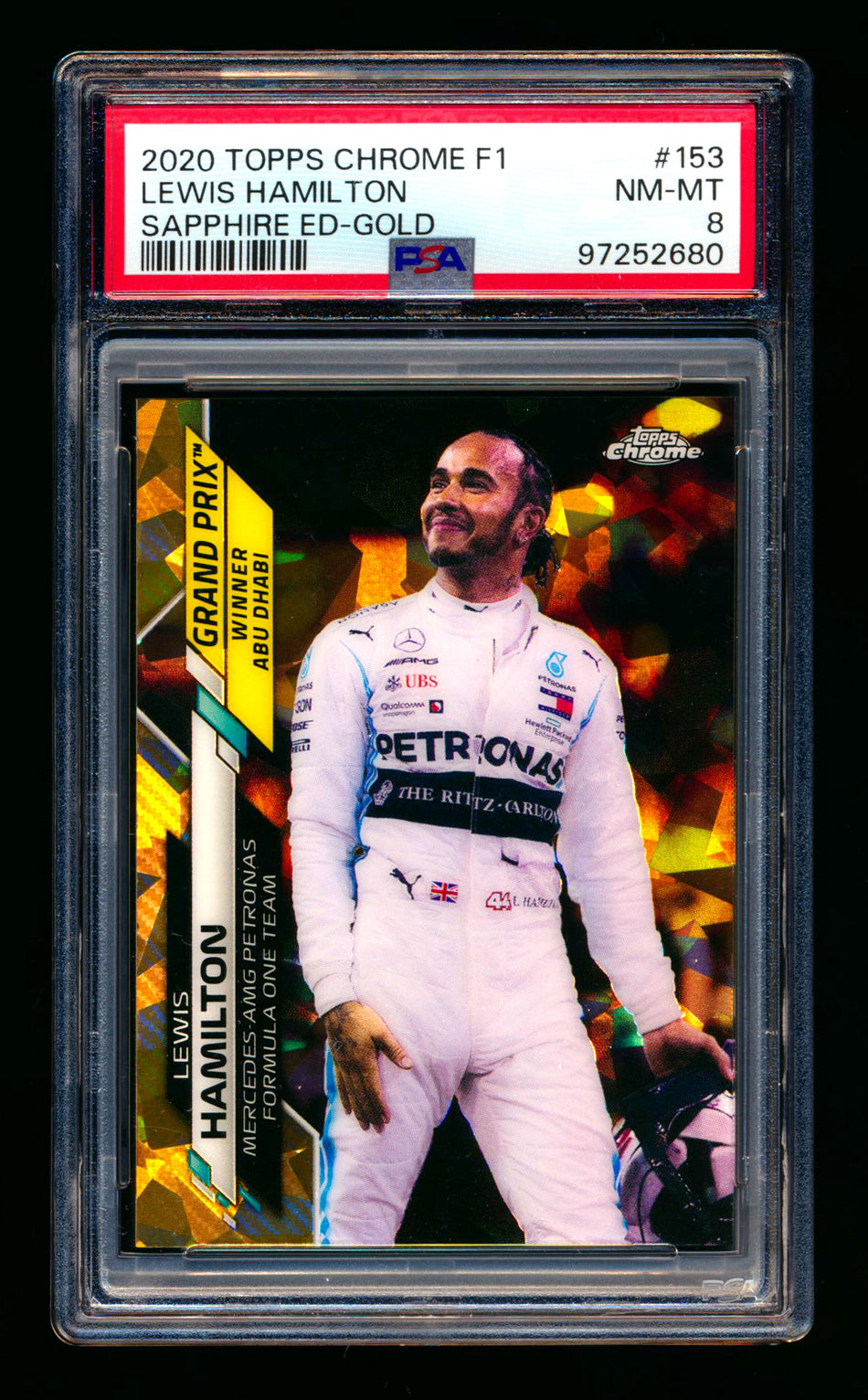 2020 Topps Chrome Sapphire F1 #153 Lewis Hamilton RC Gold Refractor #07/50 PSA 8