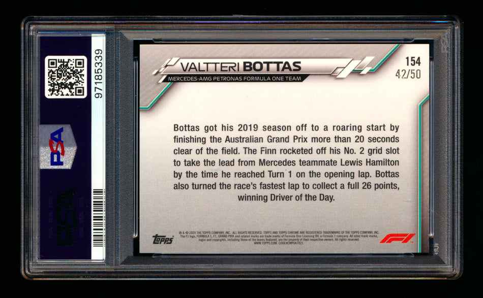 2020 Topps Chrome Sapphire F1 #154 Valtteri Bottas RC Gold Refractor #42/50 PSA 8 ** (SOLD eBay - $39.00 - 1/6/2025) **