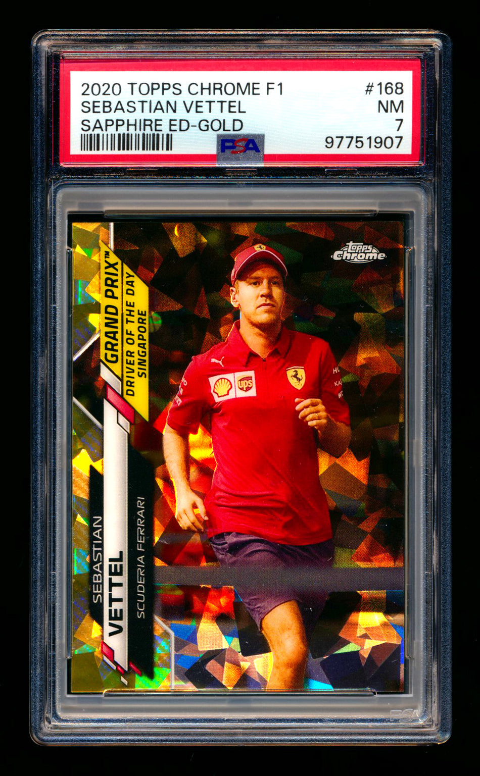 2020 Topps Chrome Sapphire F1 #168 Sebastian Vettel RC Gold Refractor #14/50 PSA 7