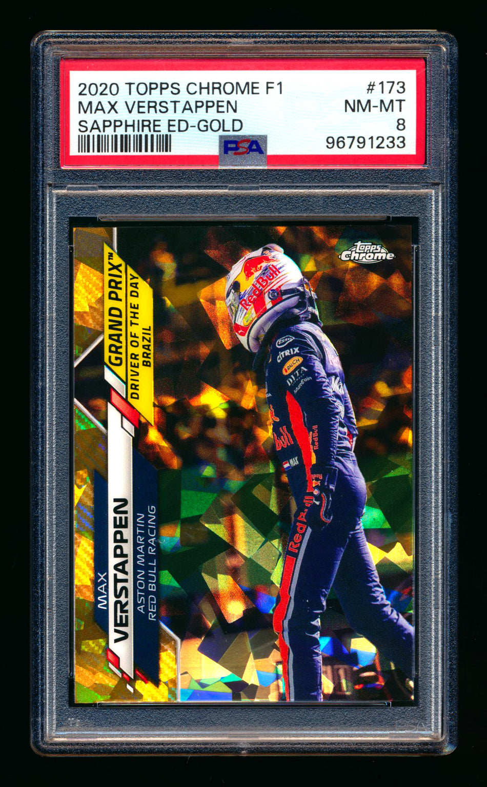 2020 Topps Chrome Sapphire F1 #173 Max Verstappen RC Gold Refractor #13/50 PSA 8