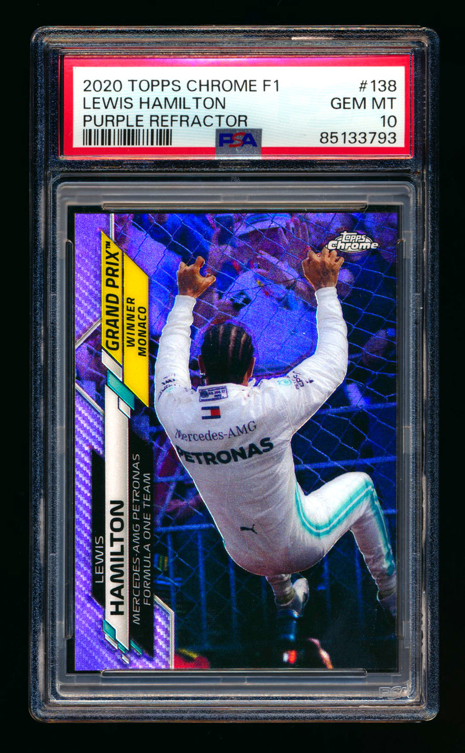 2020 Topps Chrome F1 #138 Lewis Hamilton RC Purple Refractor #003/399 PSA 10 ** (SOLD eBay - $229.00 - 1/1/2025) **