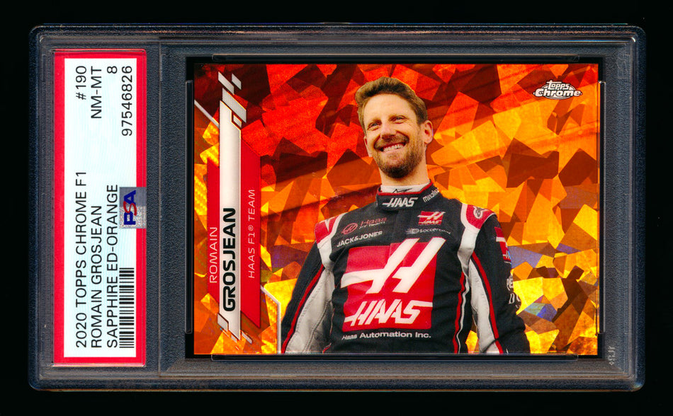 2020 Topps Chrome Sapphire F1 #190 Romain Grosjean RC Orange Refractor #18/25 PSA 8