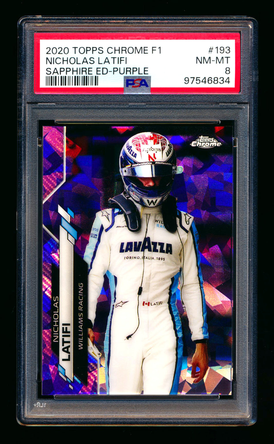 2020 Topps Chrome Sapphire F1 #193 Nicholas Latifi RC Purple Refractor #03/10 PSA 8