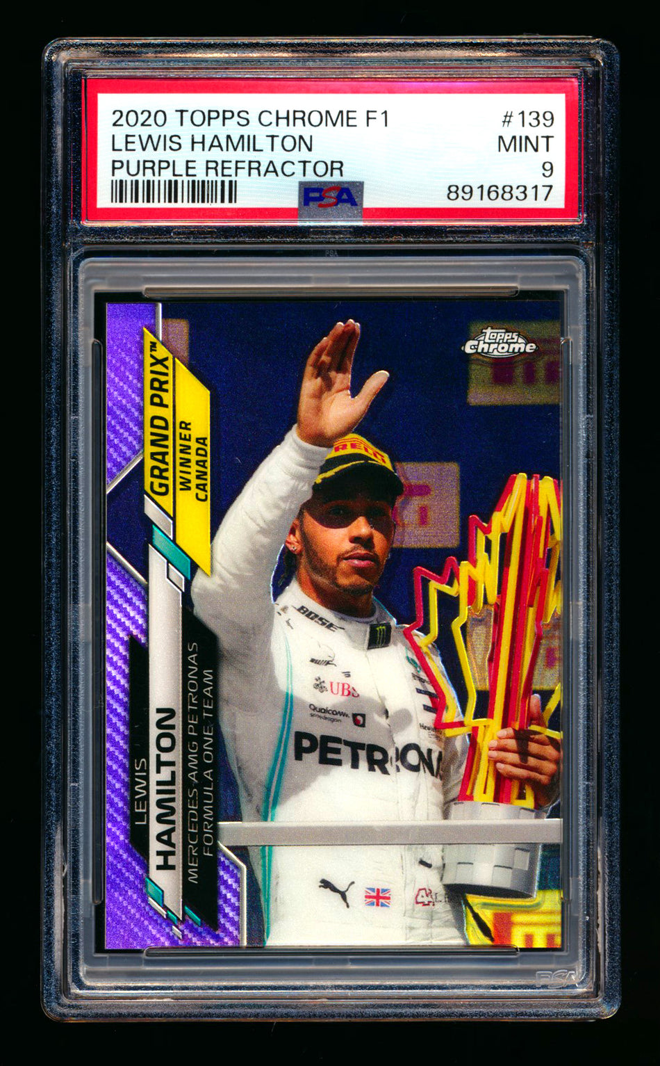 2020 Topps Chrome F1 #139 Lewis Hamilton RC Purple Refractor #247/399 PSA 9