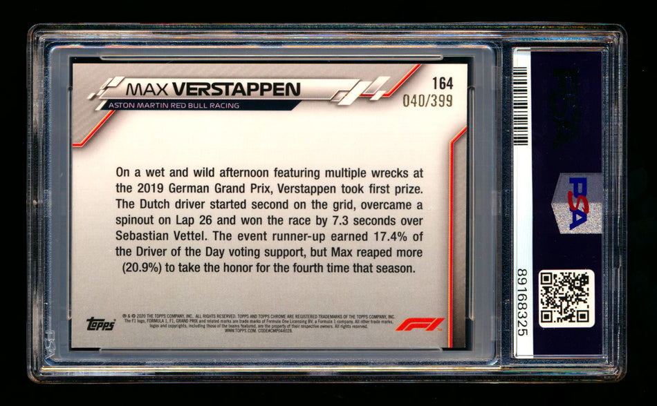 2020 Topps Chrome F1 #164 Max Verstappen RC Purple Refractor #040/399 PSA 9