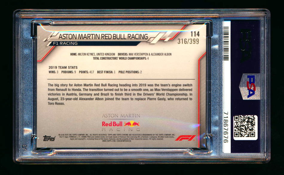 2020 Topps Chrome F1 #114 Aston Martin Red Bull Team Logo RC Purple Refractor #316/399 PSA 8 ** (SOLD eBay - $45.00 - 3/16/2025) **