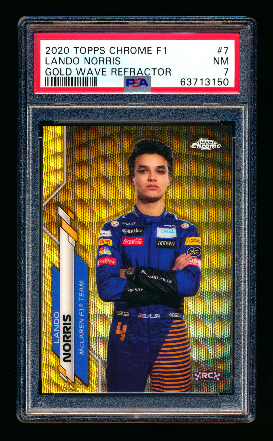 2020 Topps Chrome F1 #7 Lando Norris RC Gold Wave Refractor Portrait #07/50 PSA 7