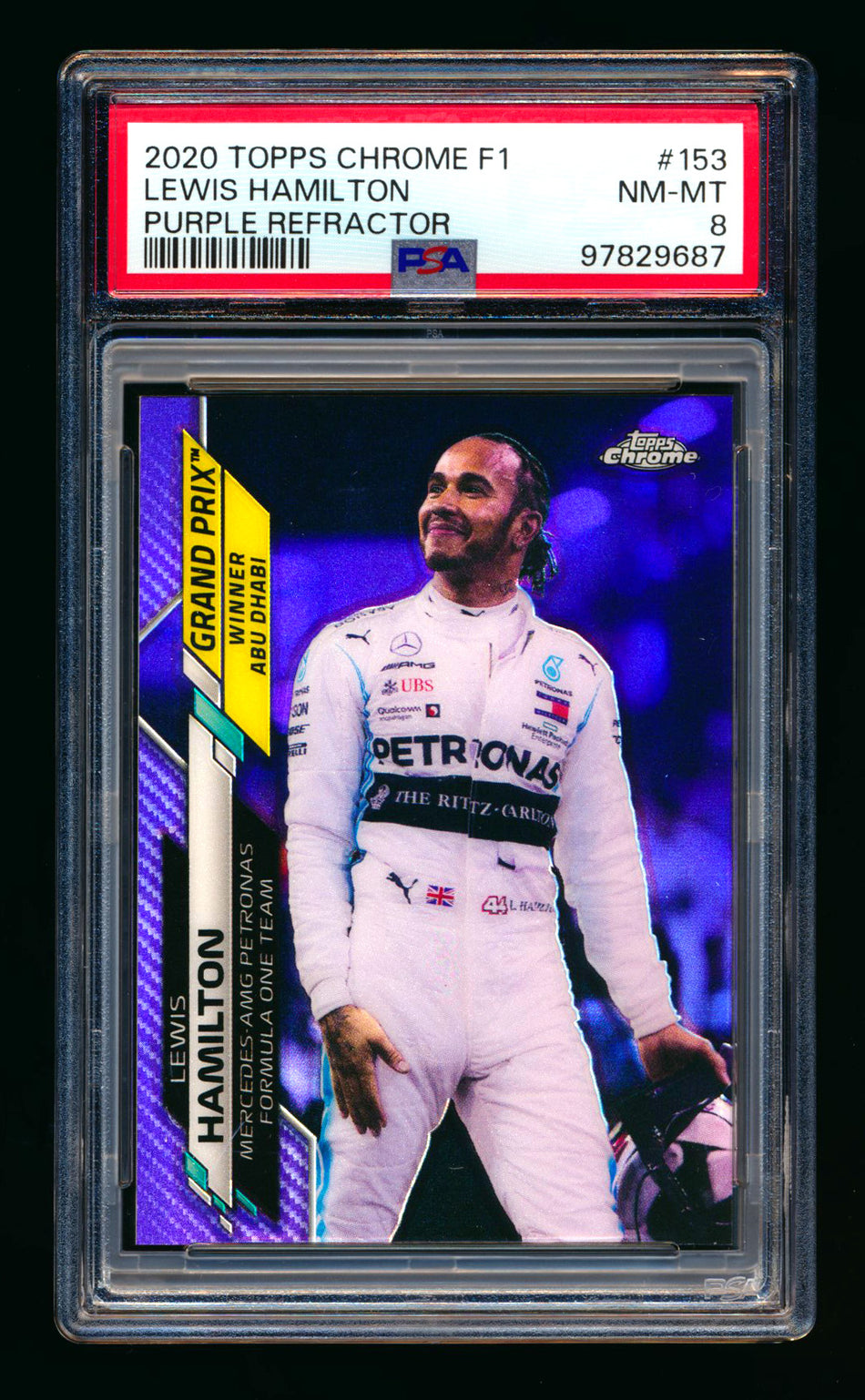 2020 Topps Chrome F1 #153 Lewis Hamilton RC Purple Refractor #141/399 PSA 8