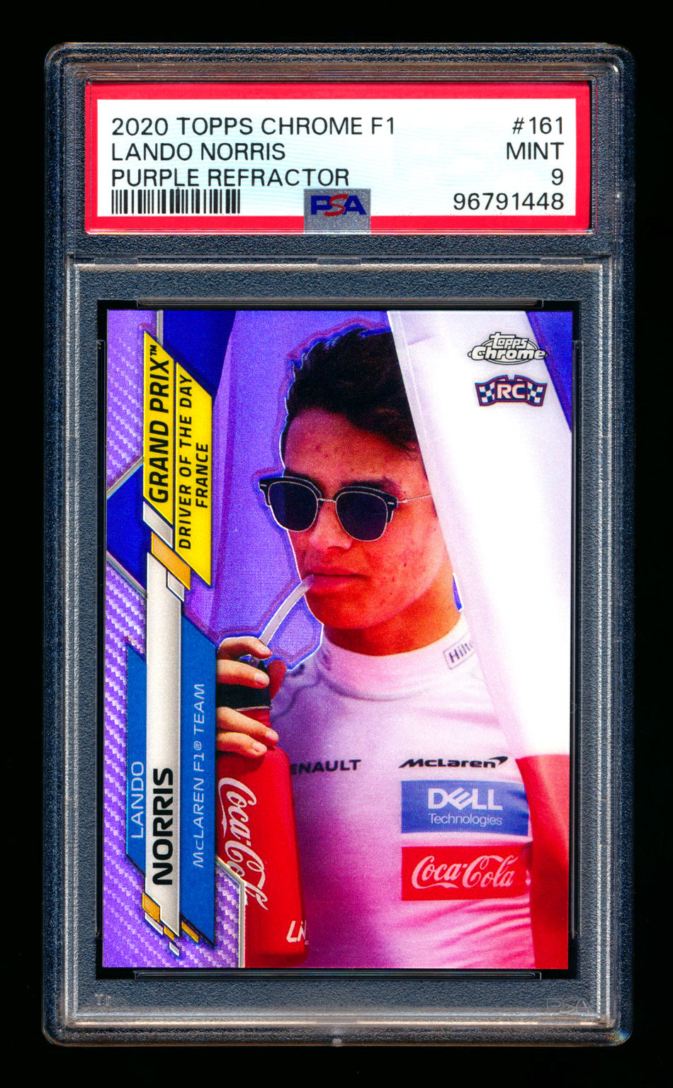 2020 Topps Chrome F1 #161 Lando Norris RC Purple Refractor #100/399 PSA 9