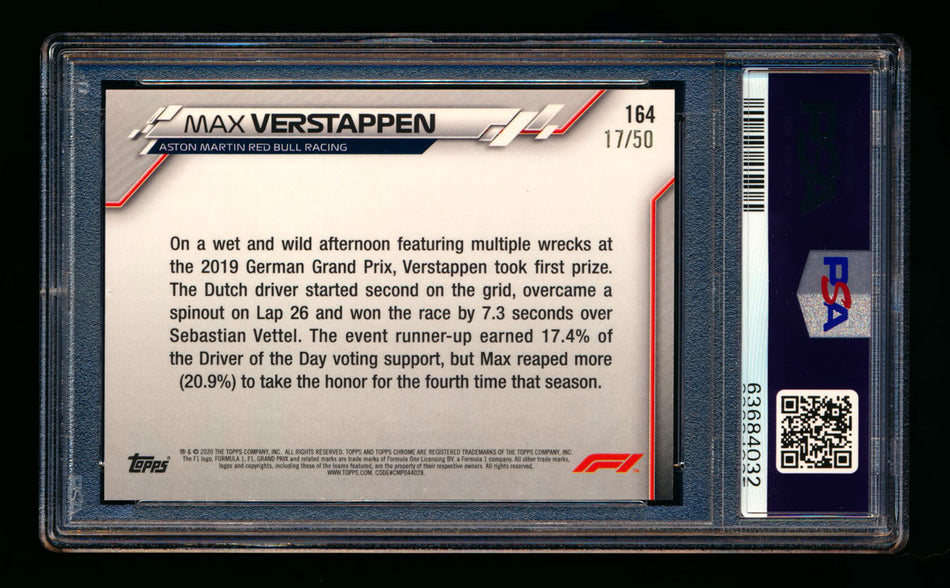 2020 Topps Chrome F1 #164 Max Verstappen RC Gold Wave Refractor #17/50 PSA 7