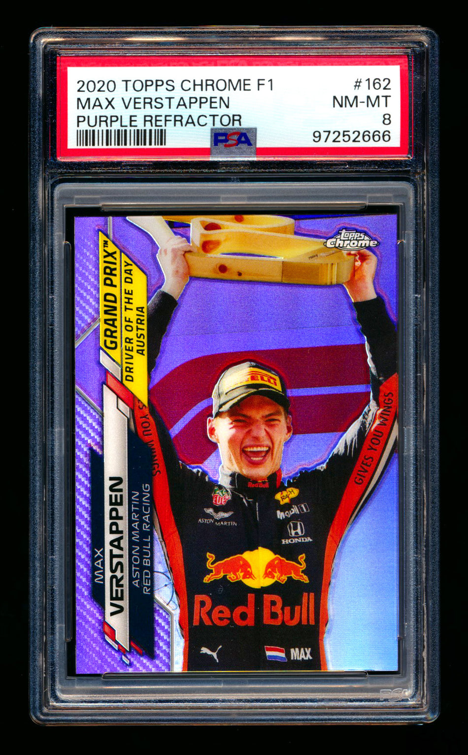 2020 Topps Chrome F1 #162 Max Verstappen RC Purple Refractor #041/399 PSA 8