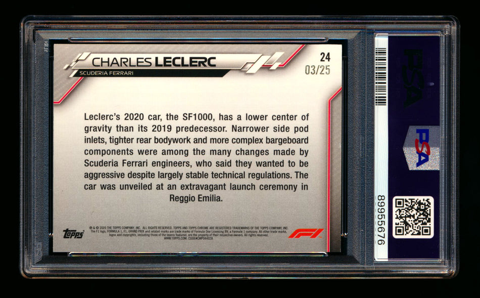 2020 Topps Chrome F1 #24 Charles Leclerc RC Orange Refractor #03/25 PSA 8