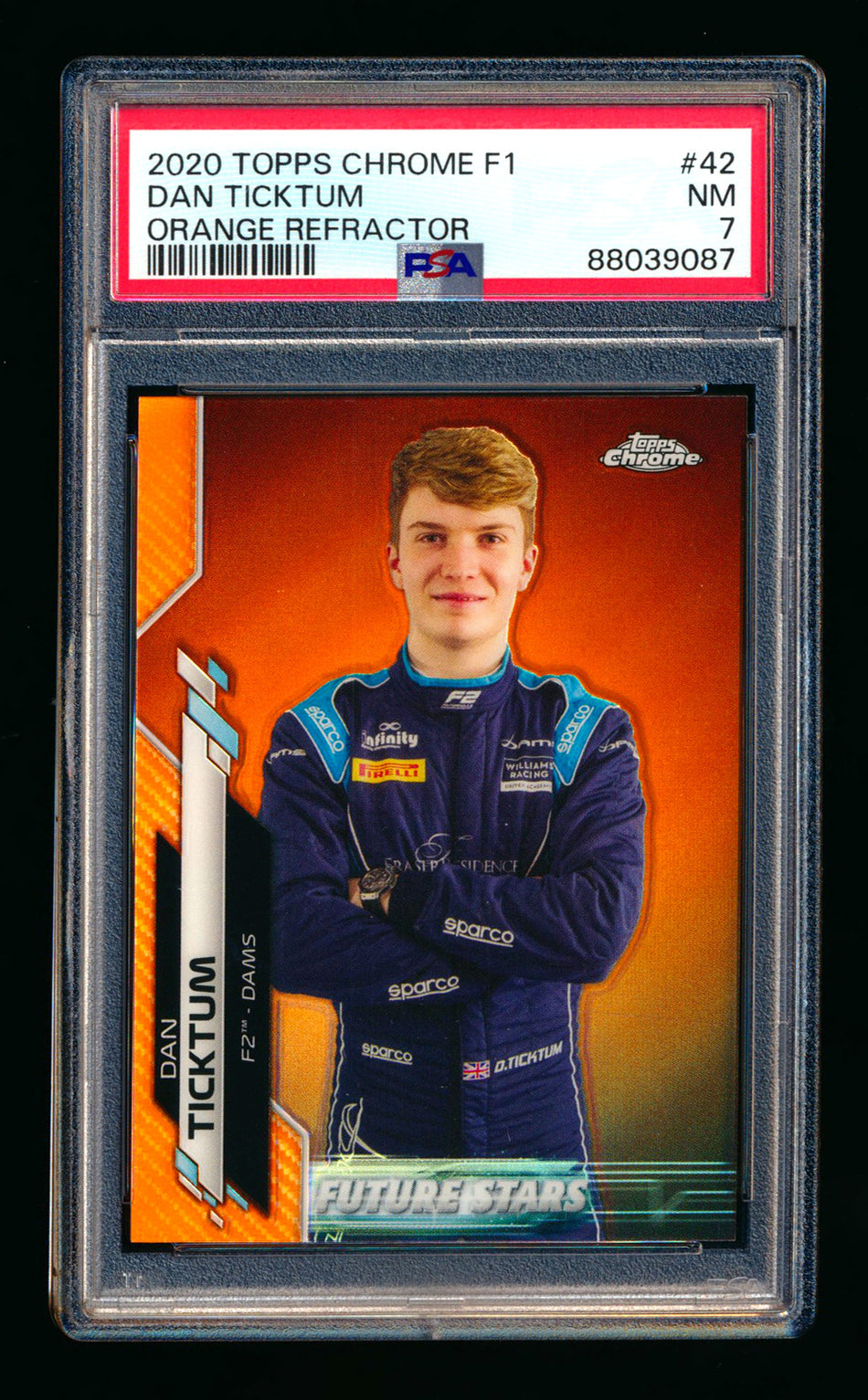 2020 Topps Chrome F1 #42 Dan Ticktum RC Orange Refractor #15/25 PSA 7