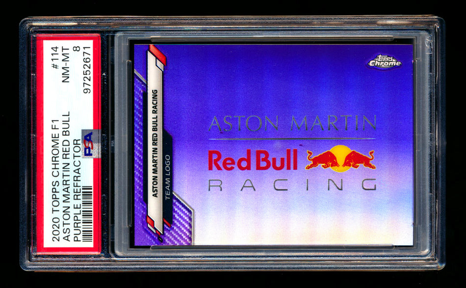 2020 Topps Chrome F1 #114 Aston Martin Red Bull Team Logo RC Purple Refractor #221/399 PSA 8 ** (SOLD Card Show - $41.00 - 2/16/2025) **