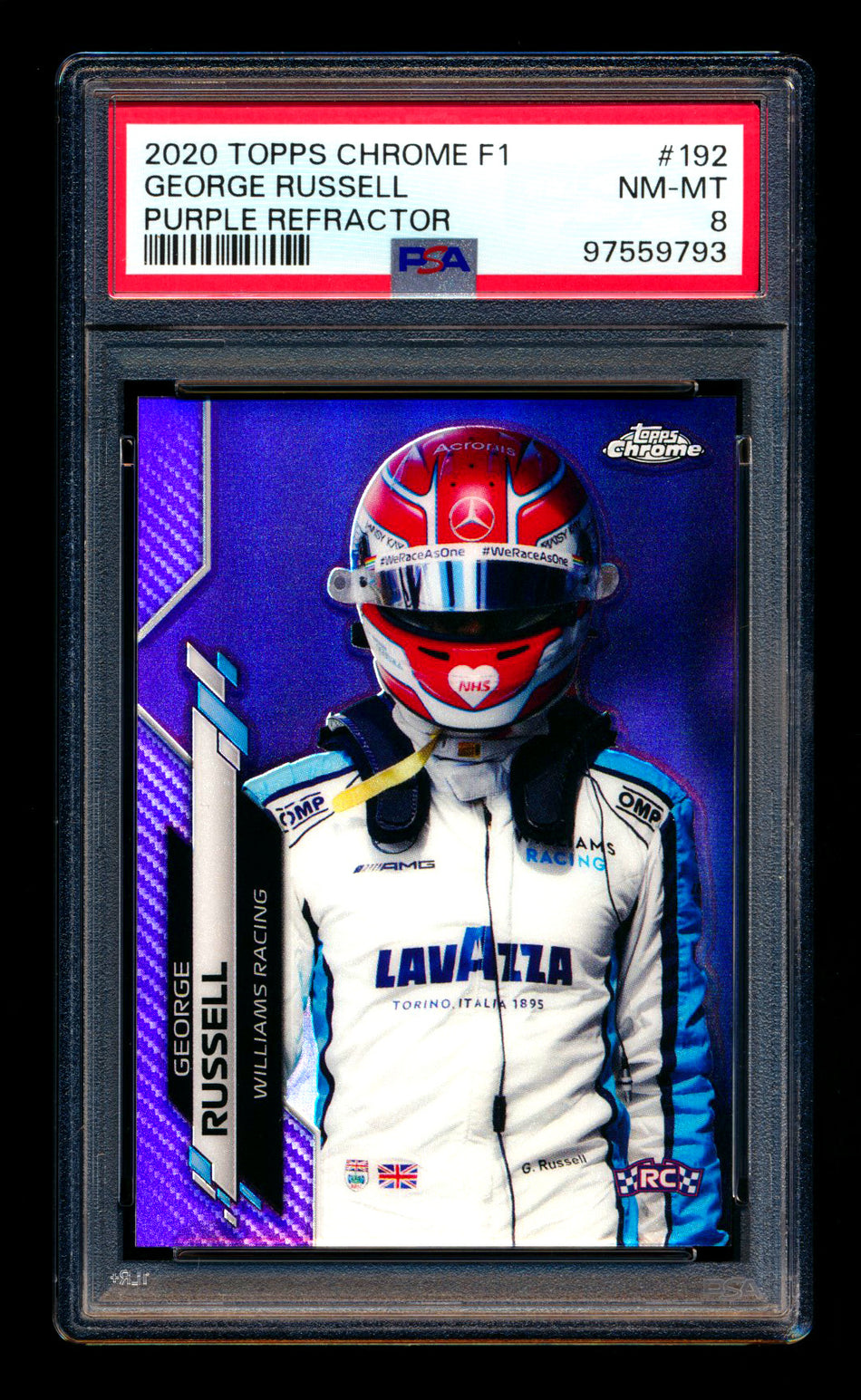 2020 Topps Chrome F1 #192 George Russell RC Purple Refractor #132/399 PSA 8 ** (SOLD - $59.00 - 12/27/2024) **