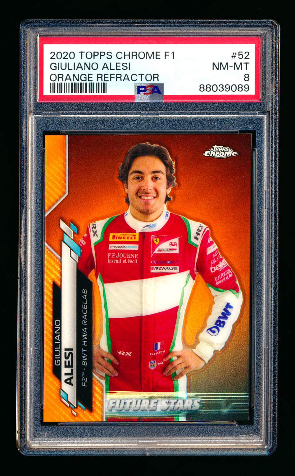 2020 Topps Chrome F1 #52 Giuliano Alesi RC Orange Refractor #07/25 PSA 8