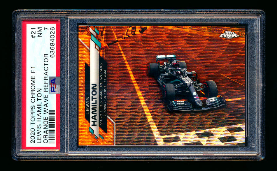 2020 Topps Chrome F1 #21 Lewis Hamilton RC Orange Wave Refractor #03/25 PSA 7