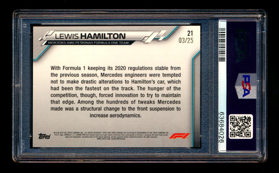 2020 Topps Chrome F1 #21 Lewis Hamilton RC Orange Wave Refractor #03/25 PSA 7