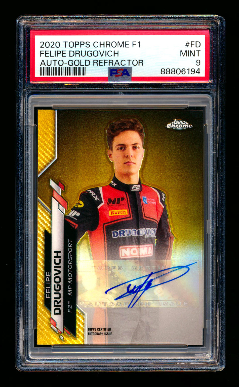 2020 Topps Chrome F1 #F1A-FD Felipe Drugovich RC Gold Refractor Autograph #15/50 PSA 9