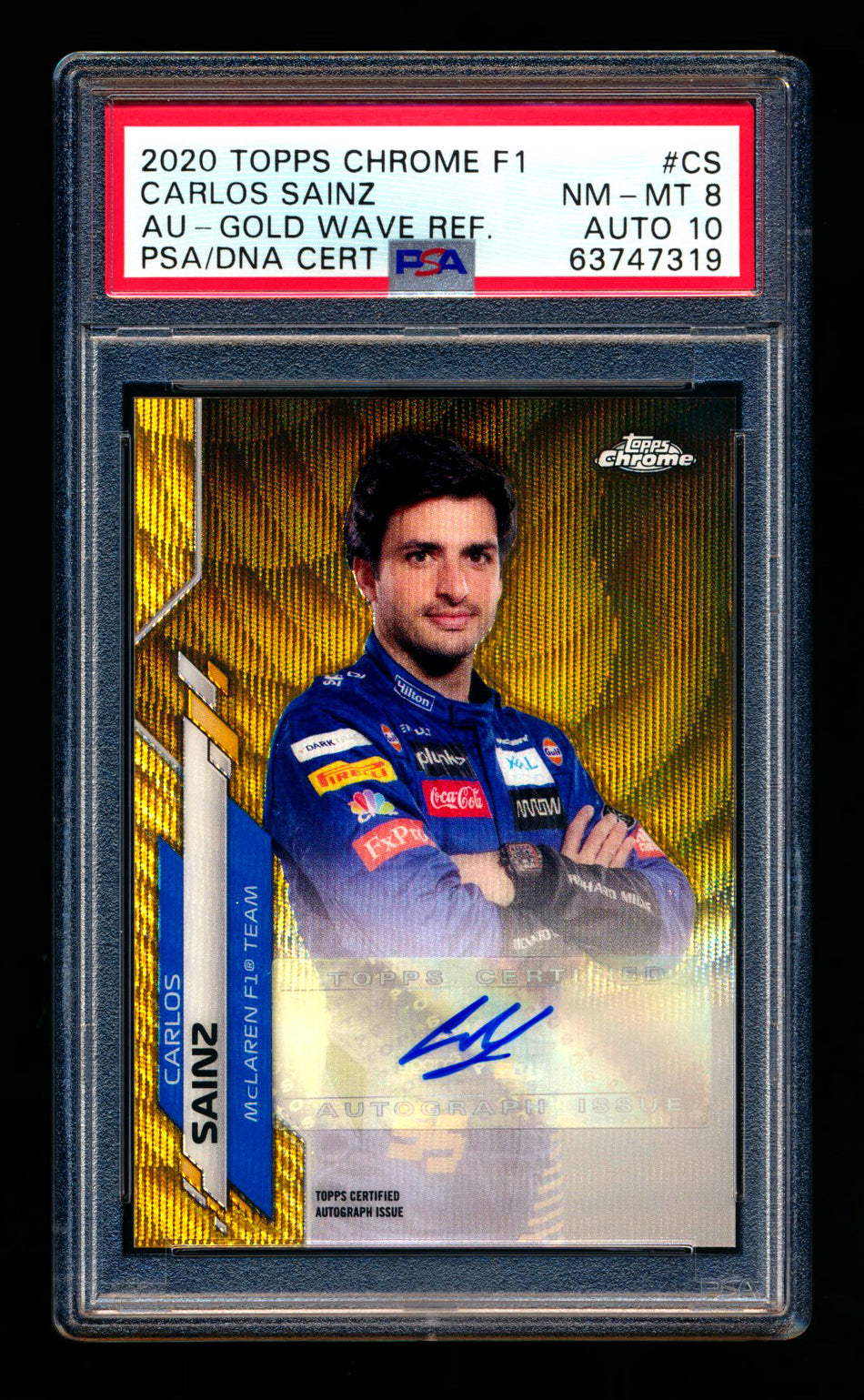 2020 Topps Chrome F1 #F1A-CS Carlos Sainz RC Gold Wave Refractor Autograph #46/50 PSA 8 DNA 10 ** (SOLD - $675.00 - 12/21/2024) **