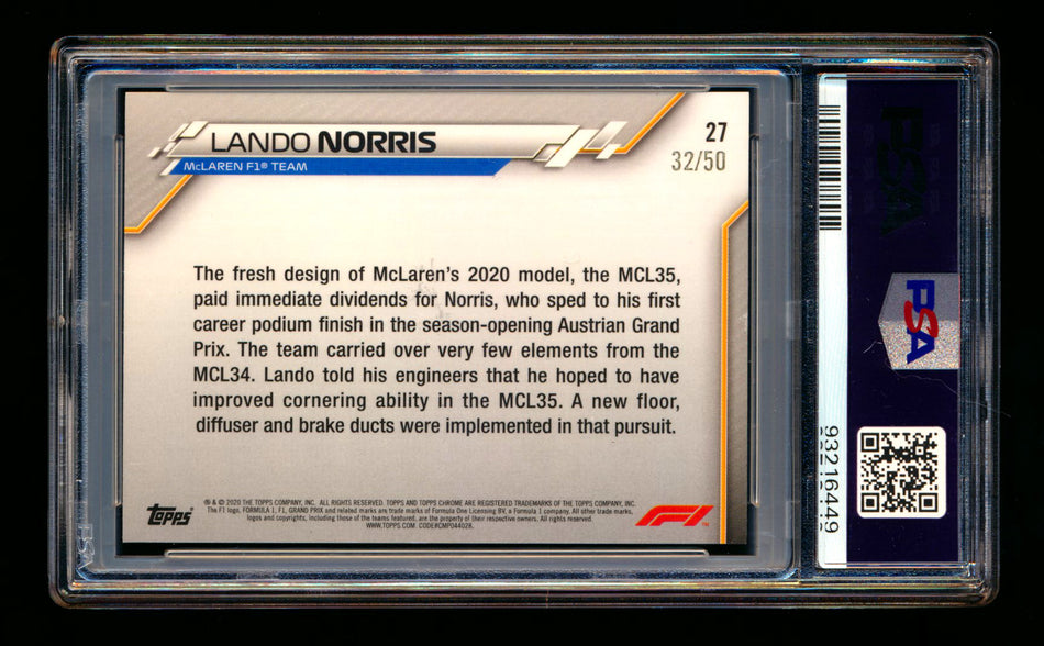 2020 Topps Chrome F1 #27 Lando Norris RC Gold Refractor #32/50 PSA 7