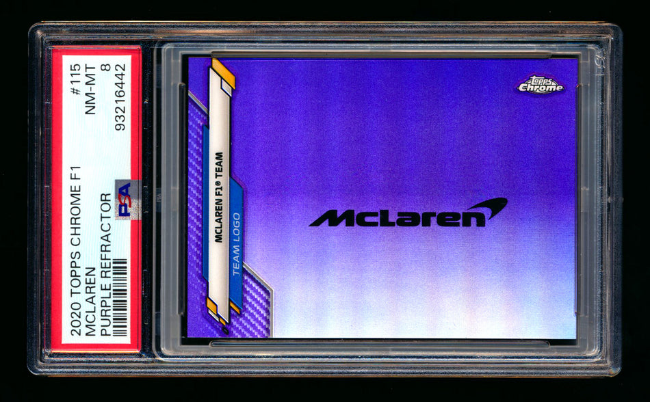 2020 Topps Chrome F1 #115 McLaren Team Logo RC Purple Refractor #300/399 PSA 8 ** (SOLD - $45.00 - 12/25/2024) **