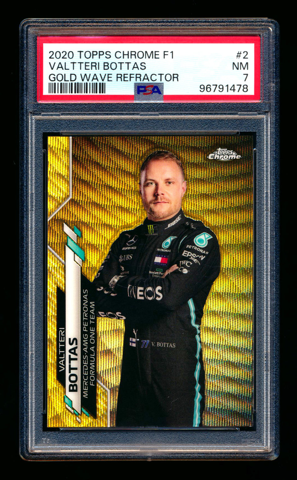 2020 Topps Chrome F1 #2 Valtteri Bottas RC Gold Wave Refractor Portrait #32/50 PSA 7