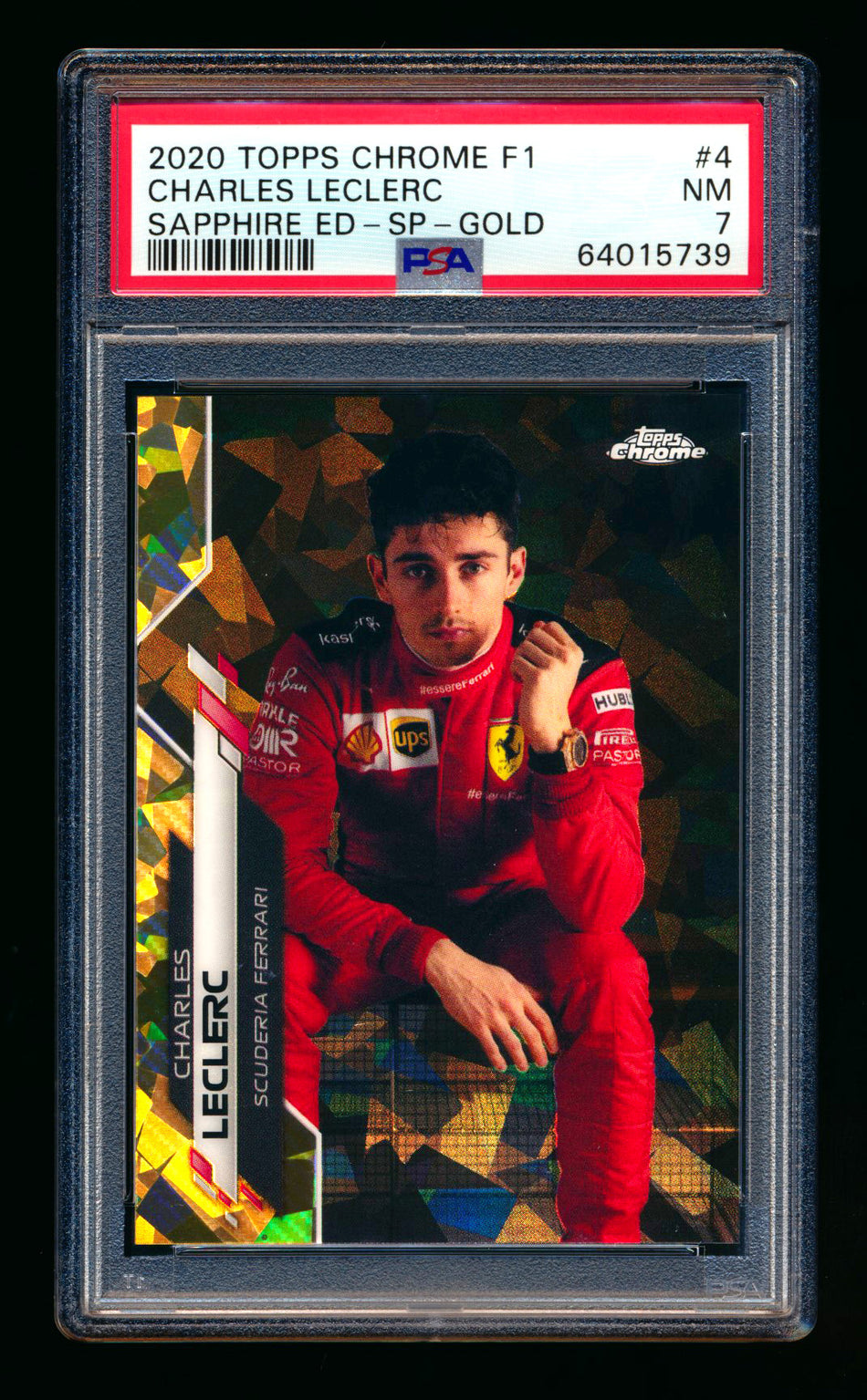 2020 Topps Chrome Sapphire F1 #4 Charles Leclerc RC Gold Refractor Image Variation SP #36/50 PSA 7