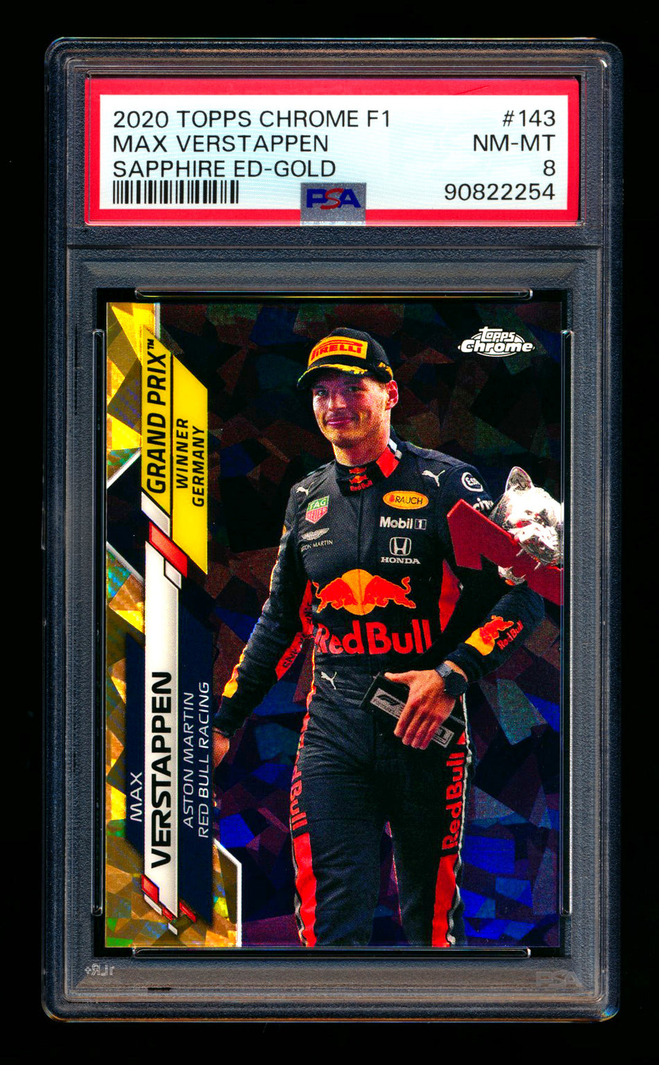 2020 Topps Chrome Sapphire F1 #143 Max Verstappen RC Gold Refractor #15/50 PSA 8