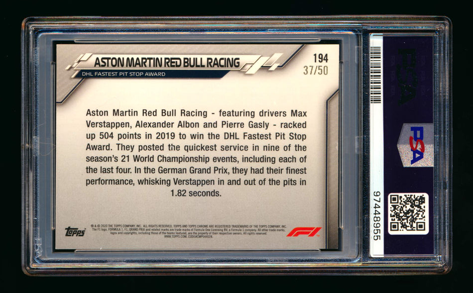 2020 Topps Chrome F1 #194 Aston Martin Red Bull RC Gold Wave Refractor #37/50 PSA 8 ** (SOLD - $40.00 - 12/30/2024) **