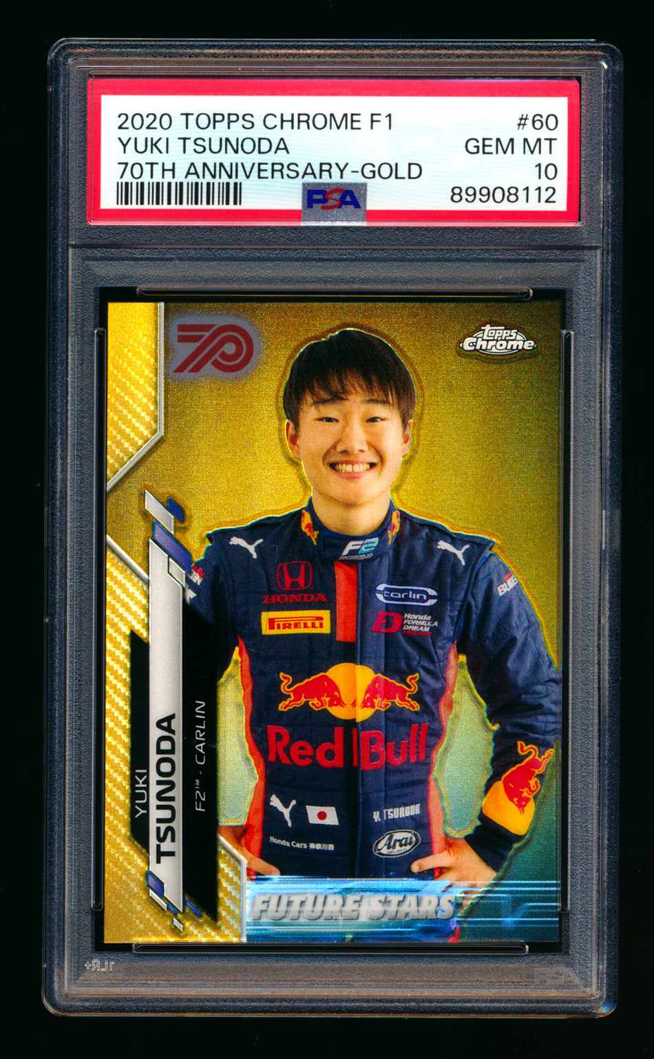 2020 Topps Chrome F1 #60 Yuki Tsunoda RC 70th Anniversary Gold Refractor PSA 10