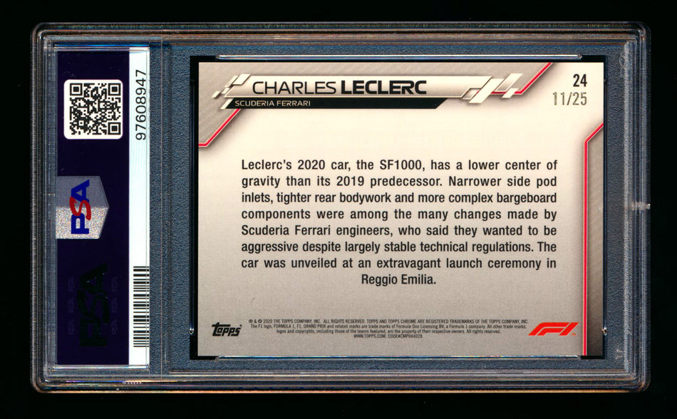 2020 Topps Chrome F1 #24 Charles Leclerc RC Orange Refractor #11/25 PSA 8