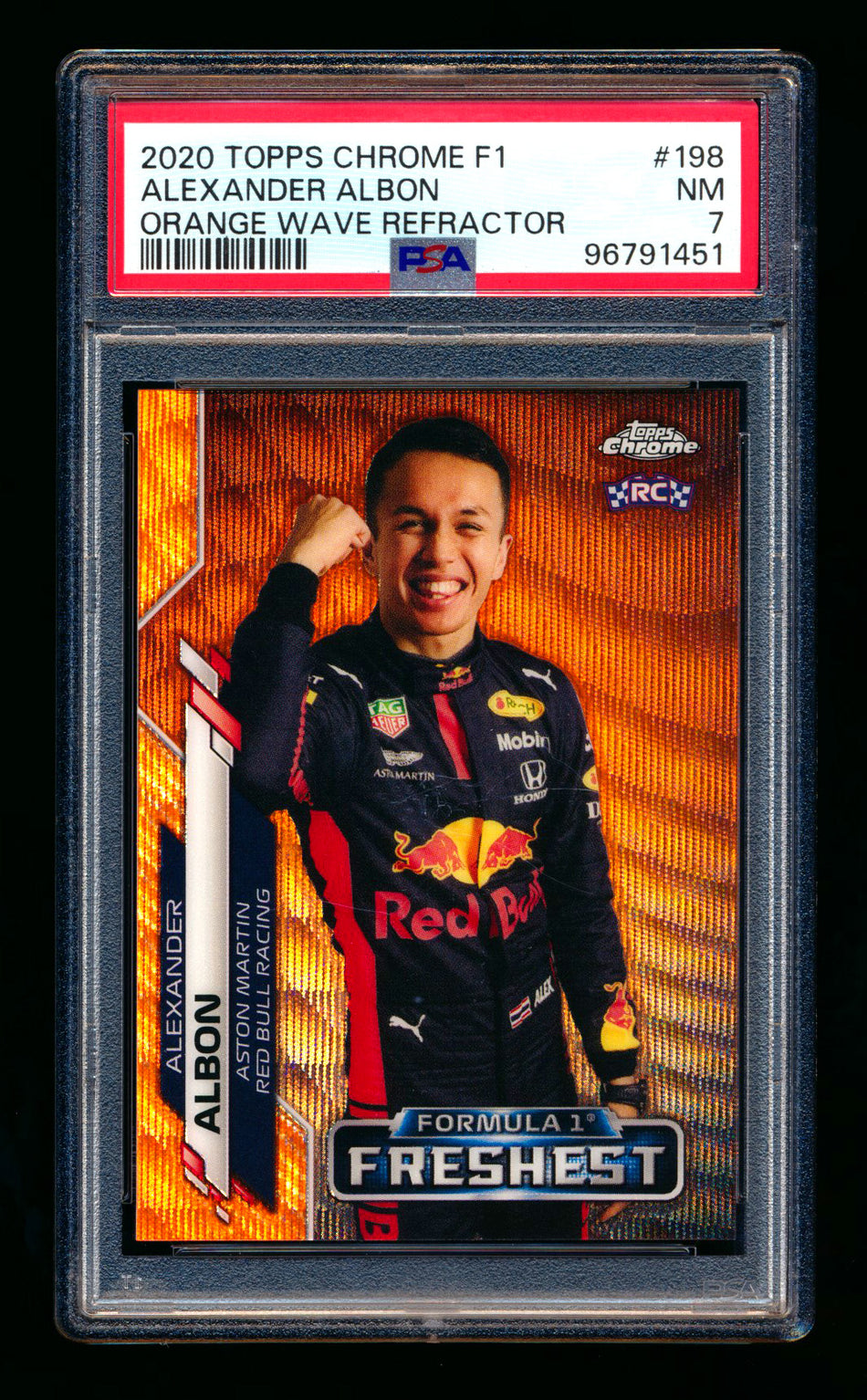 2020 Topps Chrome F1 #198 Alexander Albon RC Orange Wave Refractor #16/25 PSA 7