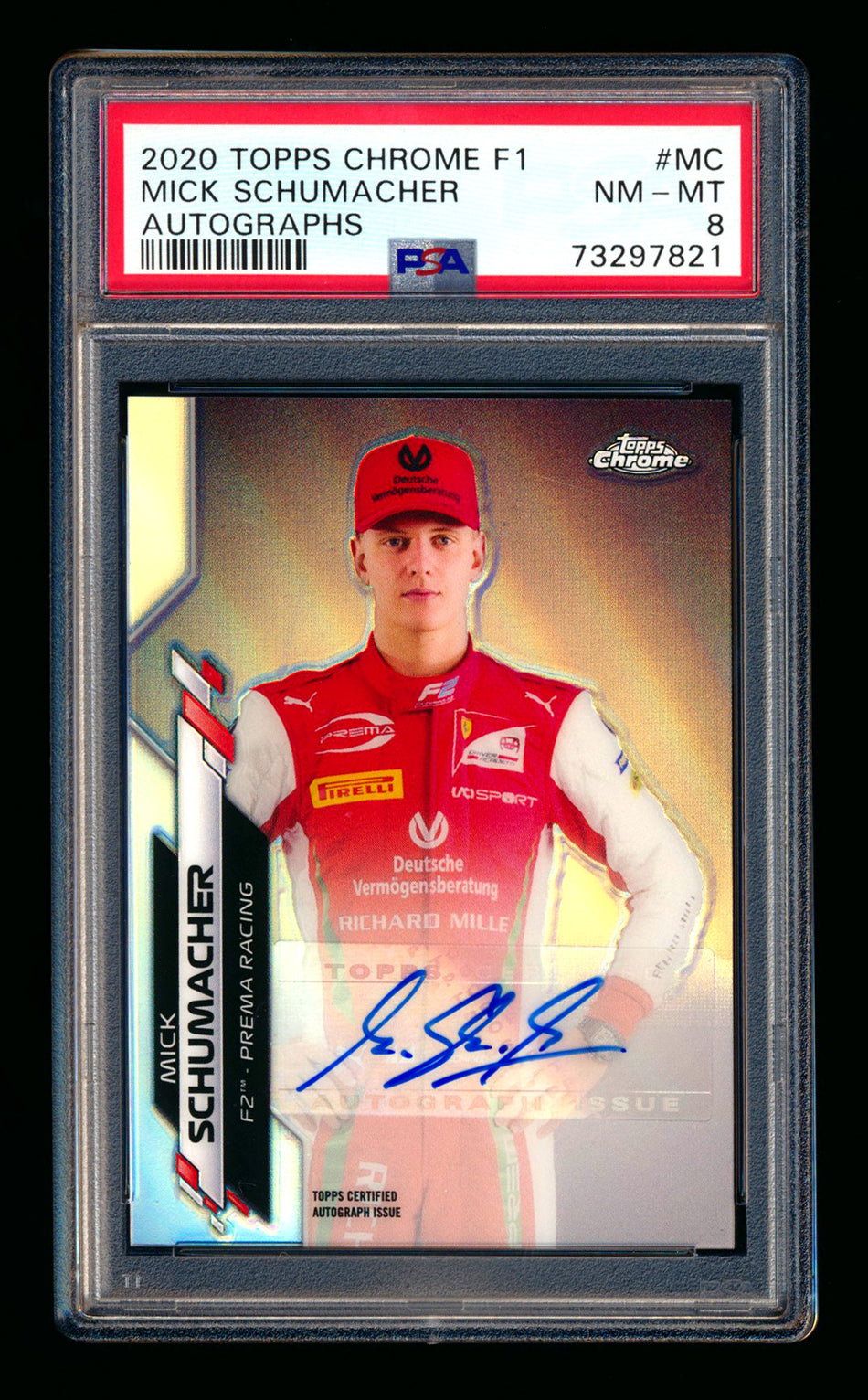 2020 Topps Chrome F1 #F1A-MC Mick Schumacher RC Refractor Autograph #353/566 PSA 8