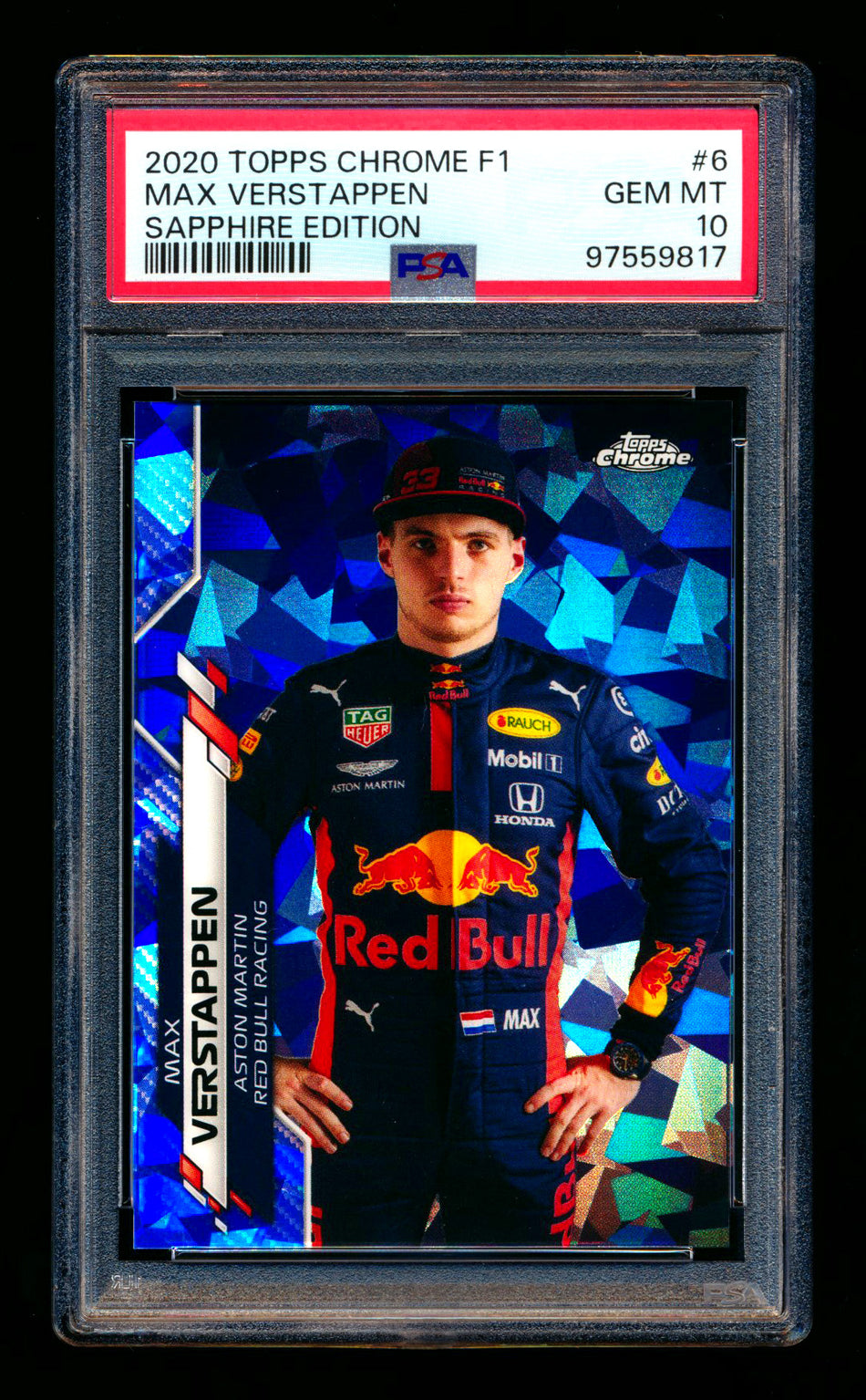 2020 Topps Chrome Sapphire F1 #6 Max Verstappen RC Refractor Portrait PSA 10 ** (SOLD eBay - $249.00 - 1/9/2025) **