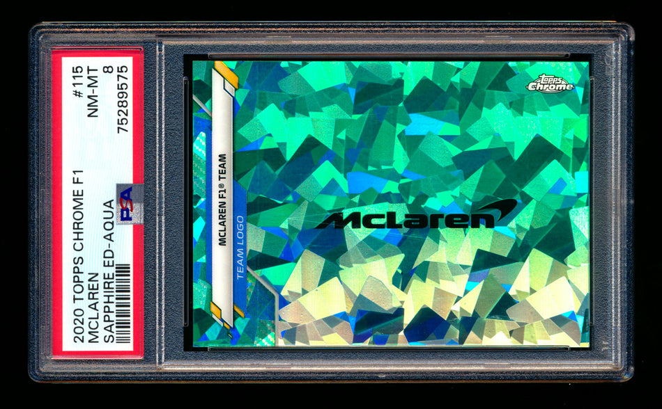 2020 Topps Chrome Sapphire F1 #115 McLaren Team Logo RC Aqua Refractor #86/99 PSA 8 ** (SOLD eBay - $130.00 - 4/23/2025) **