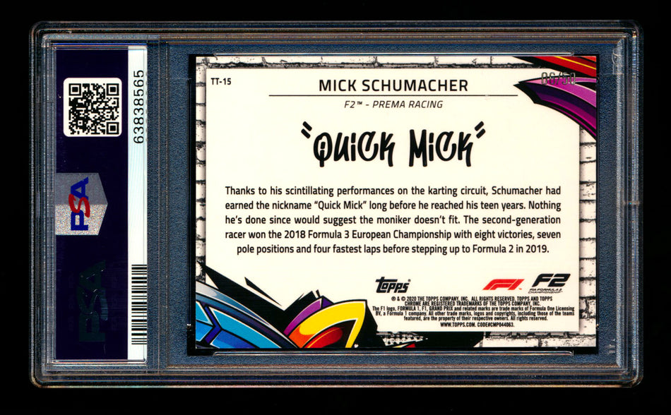 2020 Topps Chrome F1 Track Tags #TT-15 Mick "Quick Mick" Schumacher RC Gold Refractor #06/50 PSA 8 ** (SOLD - $449.00 - 3/21/2025) **